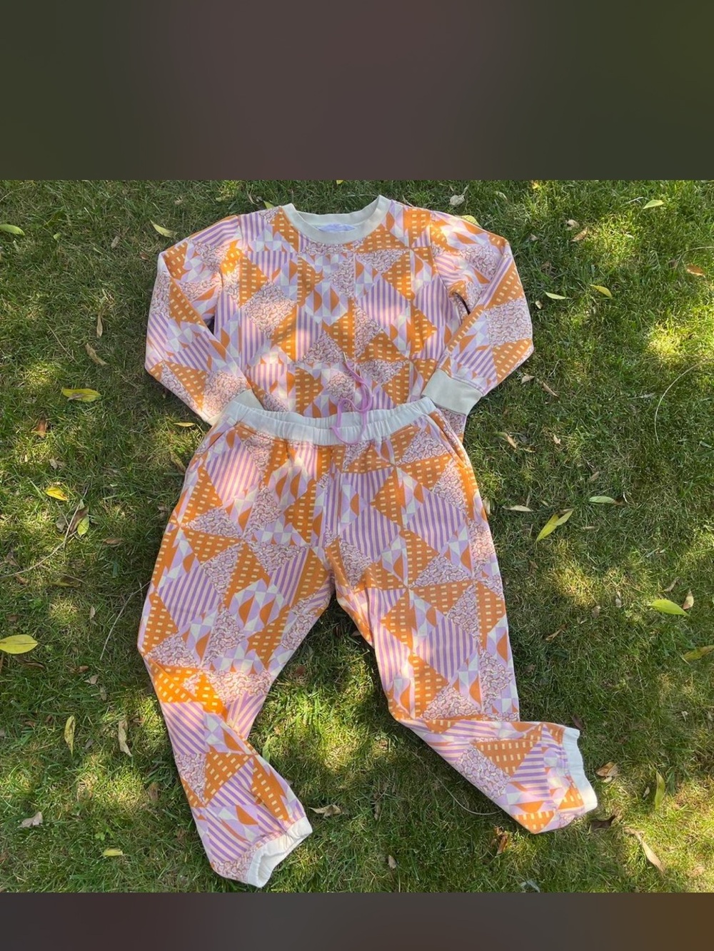 Sage & Claire Orange & Pink Geometric Track Pants & Sweatshirt Set